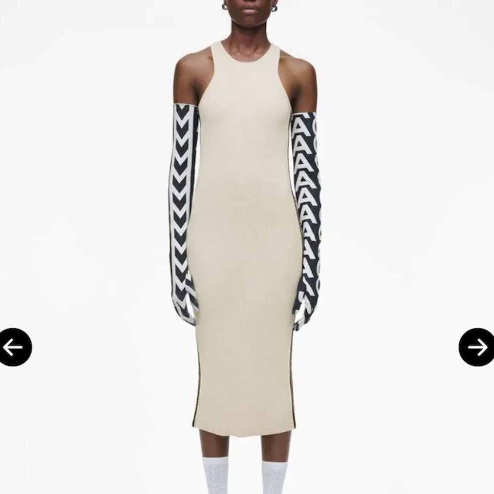 NWT Authentic Marc Jacobs White Knit Logo Racer Dress Size Small